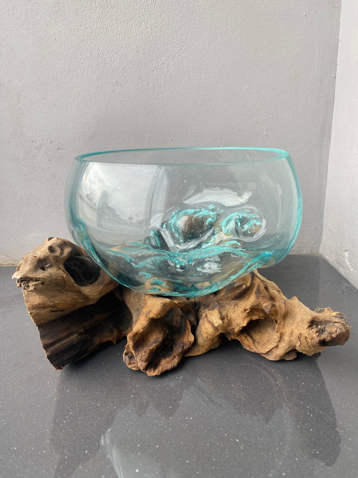 Molten Glass on polished teak Driftwood-Oceanbowl(small)