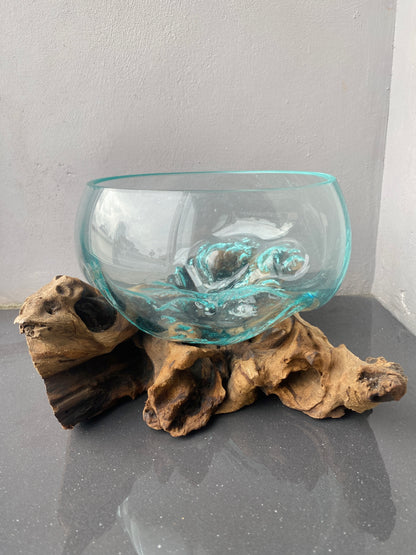 Molten Glass on polished teak Driftwood-Oceanbowl(small)