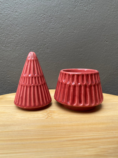 Ceramic Red Two-Piece Tree Showpiece – 11cm Height, Premium Holiday Decoration for Home Décor, Gifting & Tabletop Display