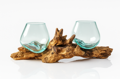 Two Molten Glass on Driftwood base(Pre-order)