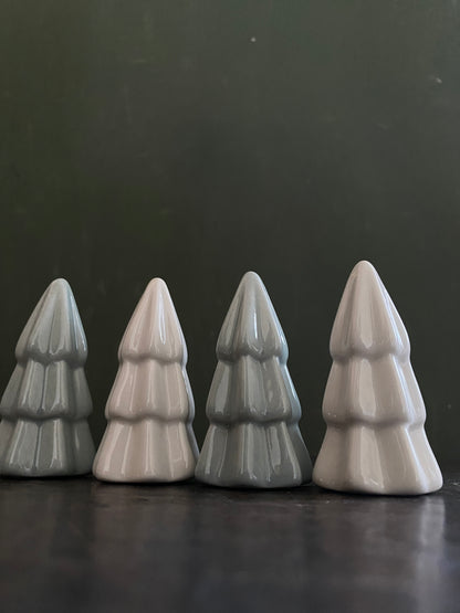 Set of 4 Mini Ceramic Christmas Trees - Glossy White & Blue Decor for Tabletop, Mantel, and Festive Display