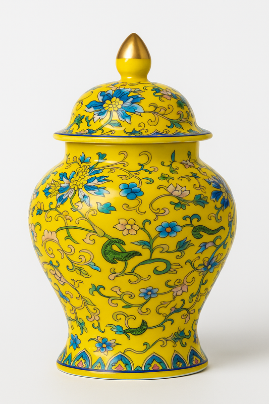 Yellow Chinese Porcelain Tea kitchen floral Jars With Lids –  Ceramic Tea Storage Canisters Airtight Container for Loose Tea, Sugar, Herbs