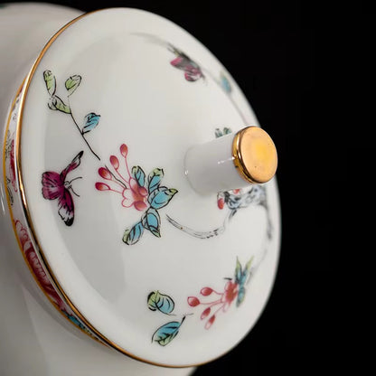 Imported Chinese Porcelain Tea ginger Jars With Lids Jingdezhen Hand-Painted bird floral Ceramic Style white pottery golden top Container spices
