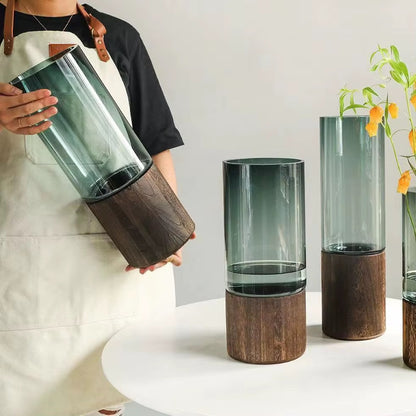 Premium Imported Designer black wood Glass Vase showpiece 02– Limited Edition