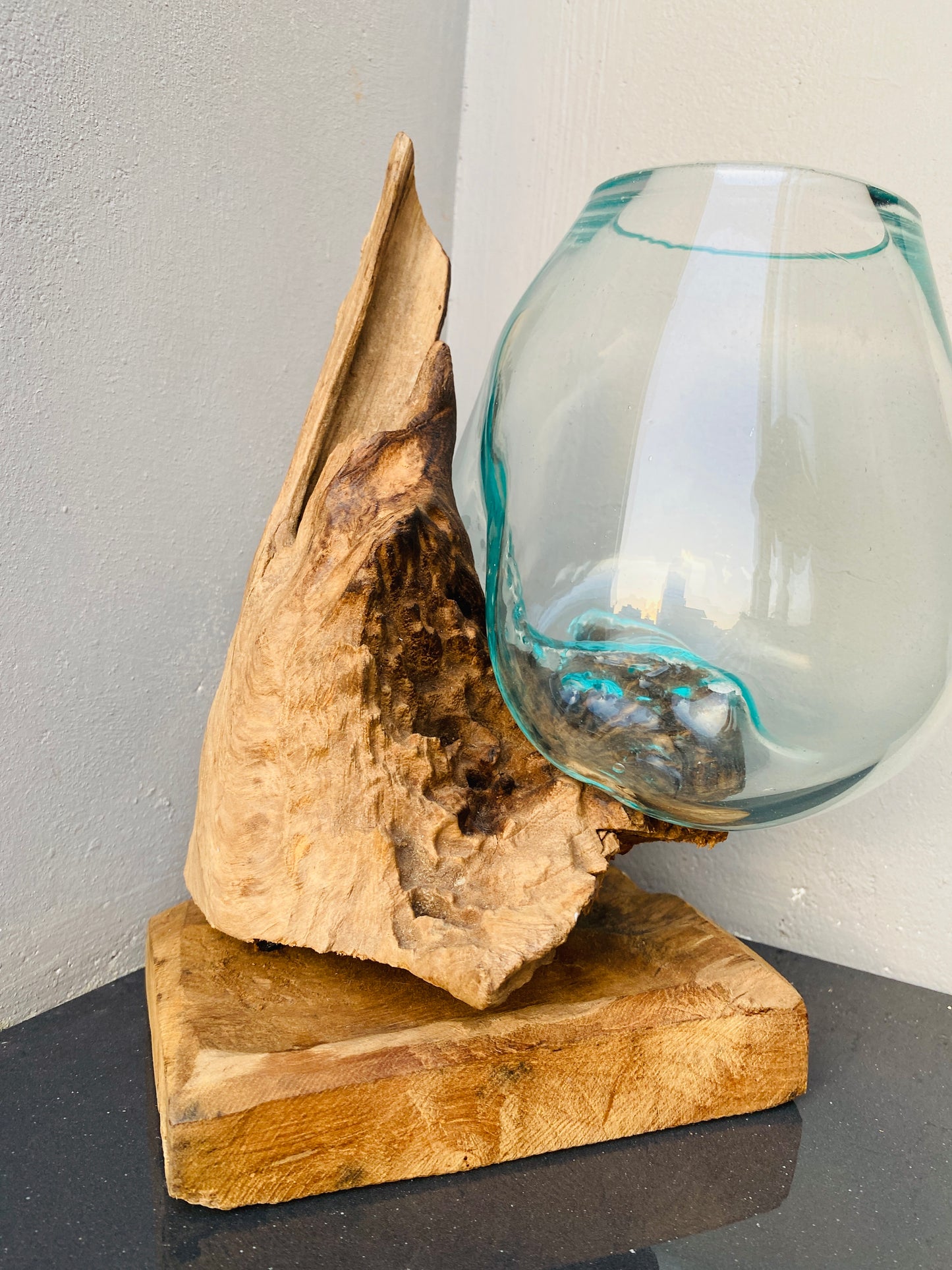 Molten Glass on polished teak Driftwood(rare limited edition)