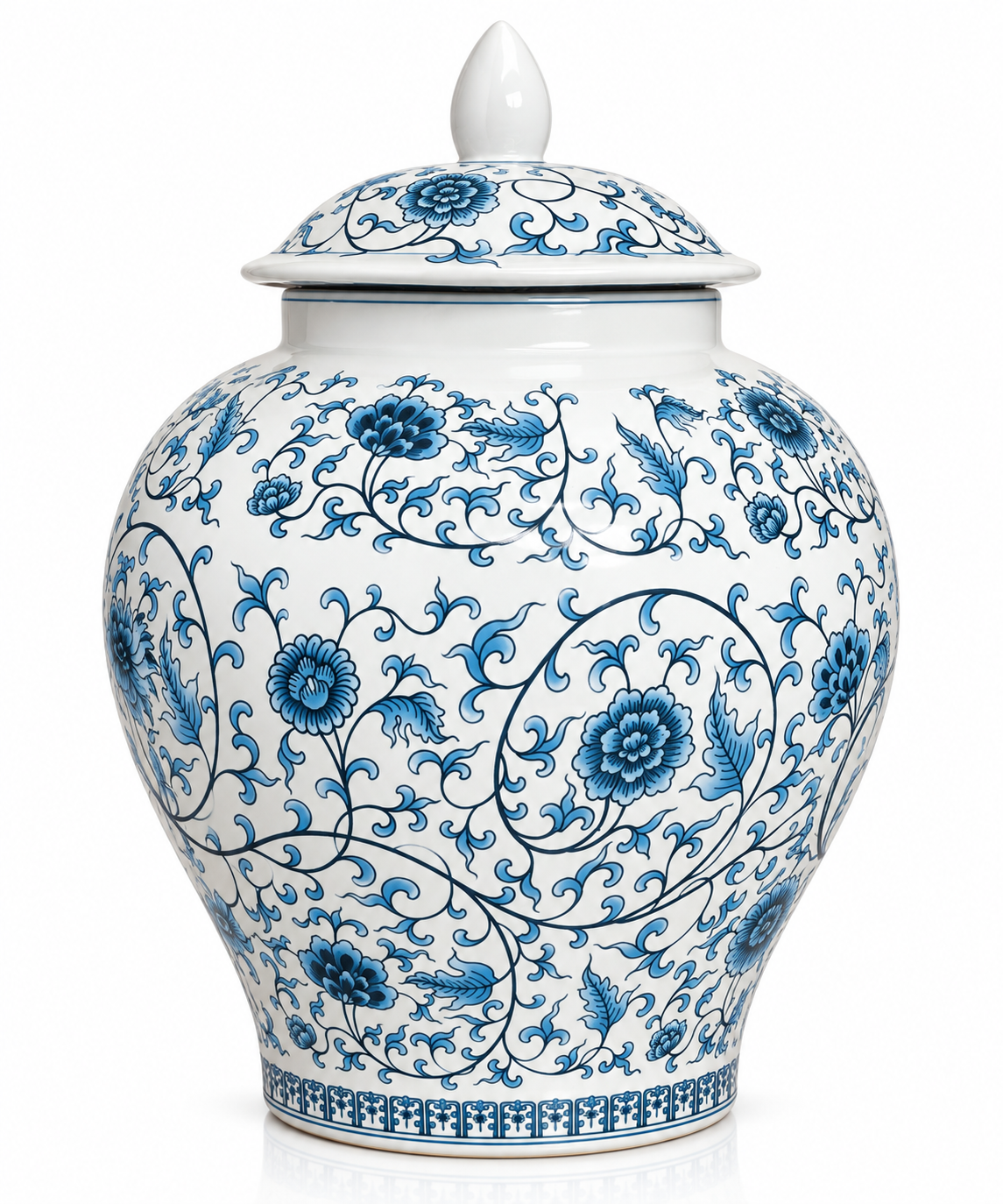 Blue White Floral Ceramic Ginger Jar