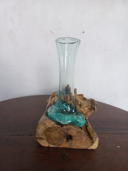 Handcrafted Molten Glass Driftwood Vase & Candle Holder -AquaFlame