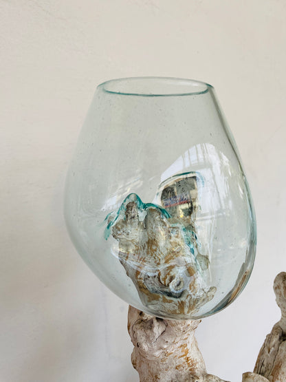 Triple handmade Molten Glass bowl on Driftwood base(limited rare edition)