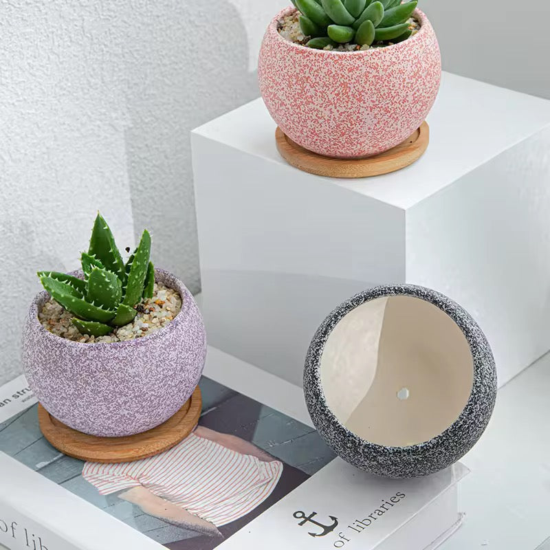 Black textured ceramic planter