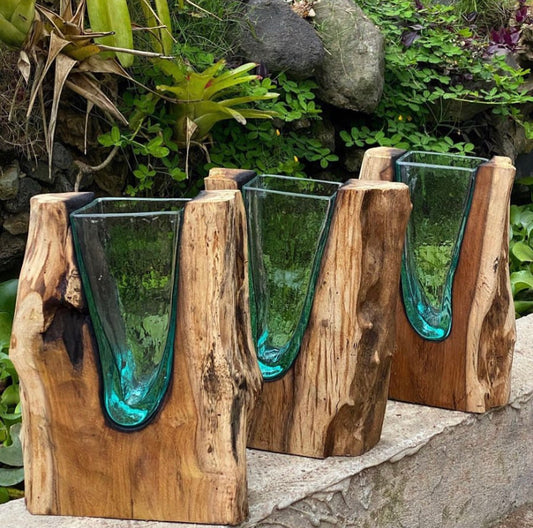 Molten Glass on polished teak Driftwood-forestwall