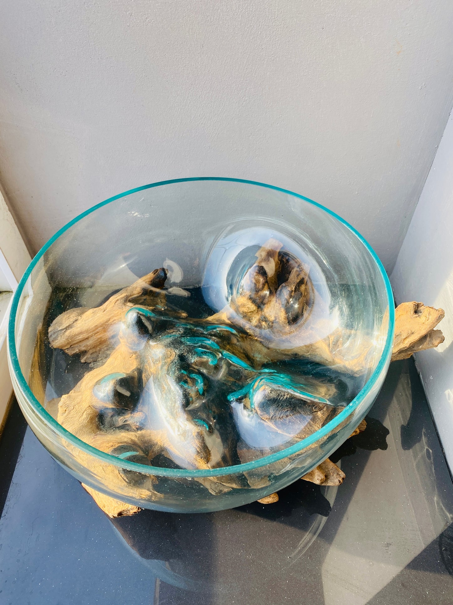 Molten Glass on polished teak Driftwood-Oceanbowl(large)