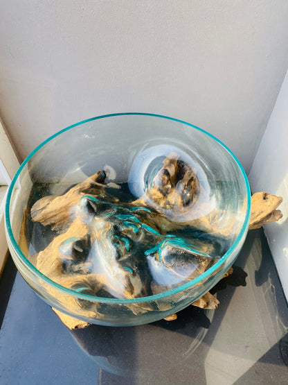 Molten Glass on polished teak Driftwood-Oceanbowl(large)
