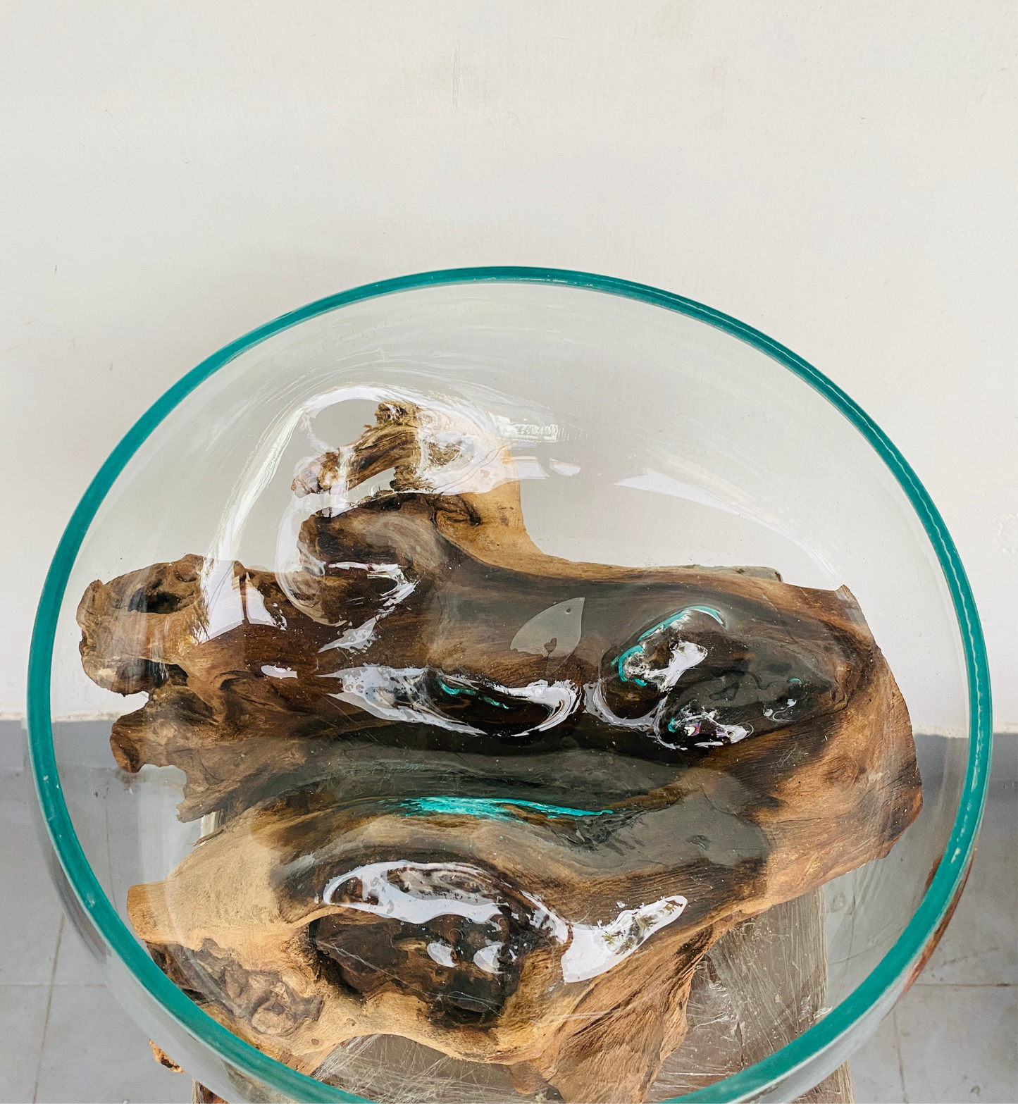 Molten Glass on polished teak Driftwood-Oceanbowl(medium)