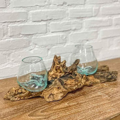 Two Molten Glass on Driftwood base(Pre-order)