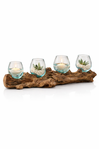 Four Molten Glass on Driftwood base