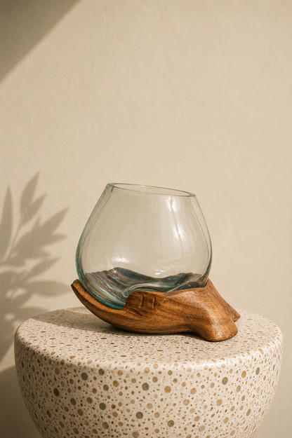 Handcrafted Wooden Hands Glass Planter Artistic bowl- The artisans palm