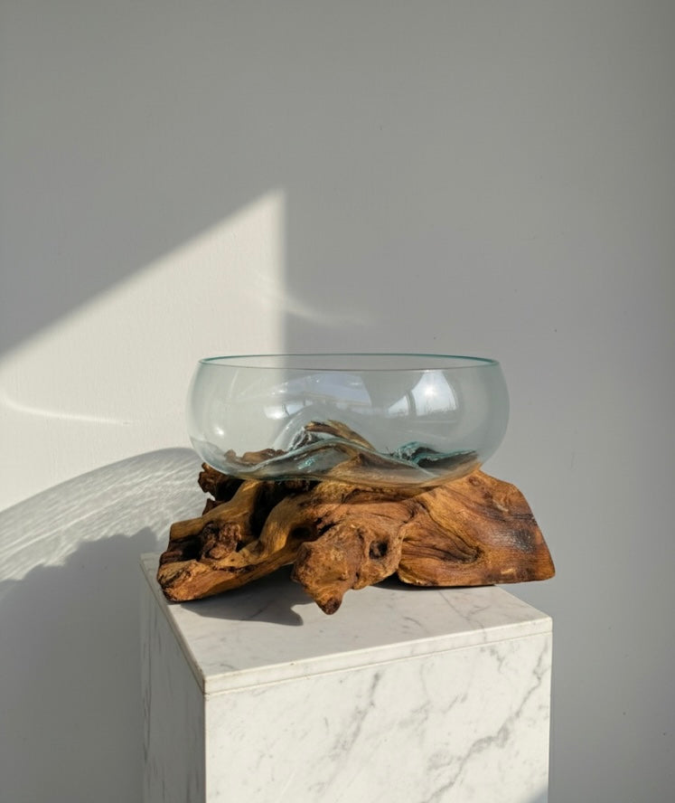 Molten Glass on polished teak Driftwood-Oceanbowl(medium)