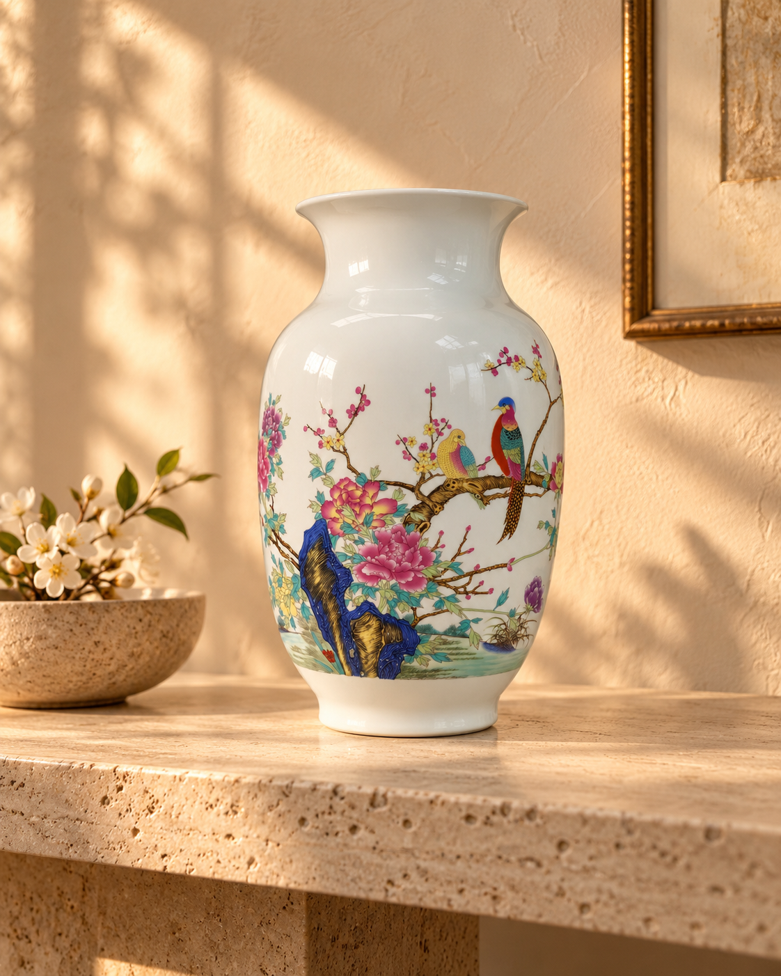 Floral & Bird Ceramic Decorative Vase- Blooming Brocade