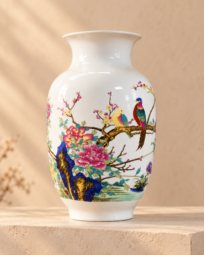 Floral & Bird Ceramic Decorative Vase- Blooming Brocade