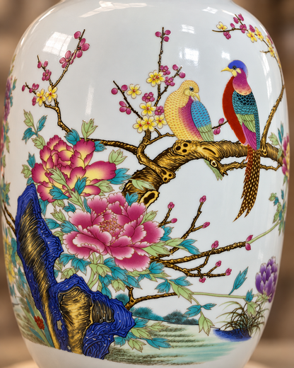 Floral & Bird Ceramic Decorative Vase- Blooming Brocade