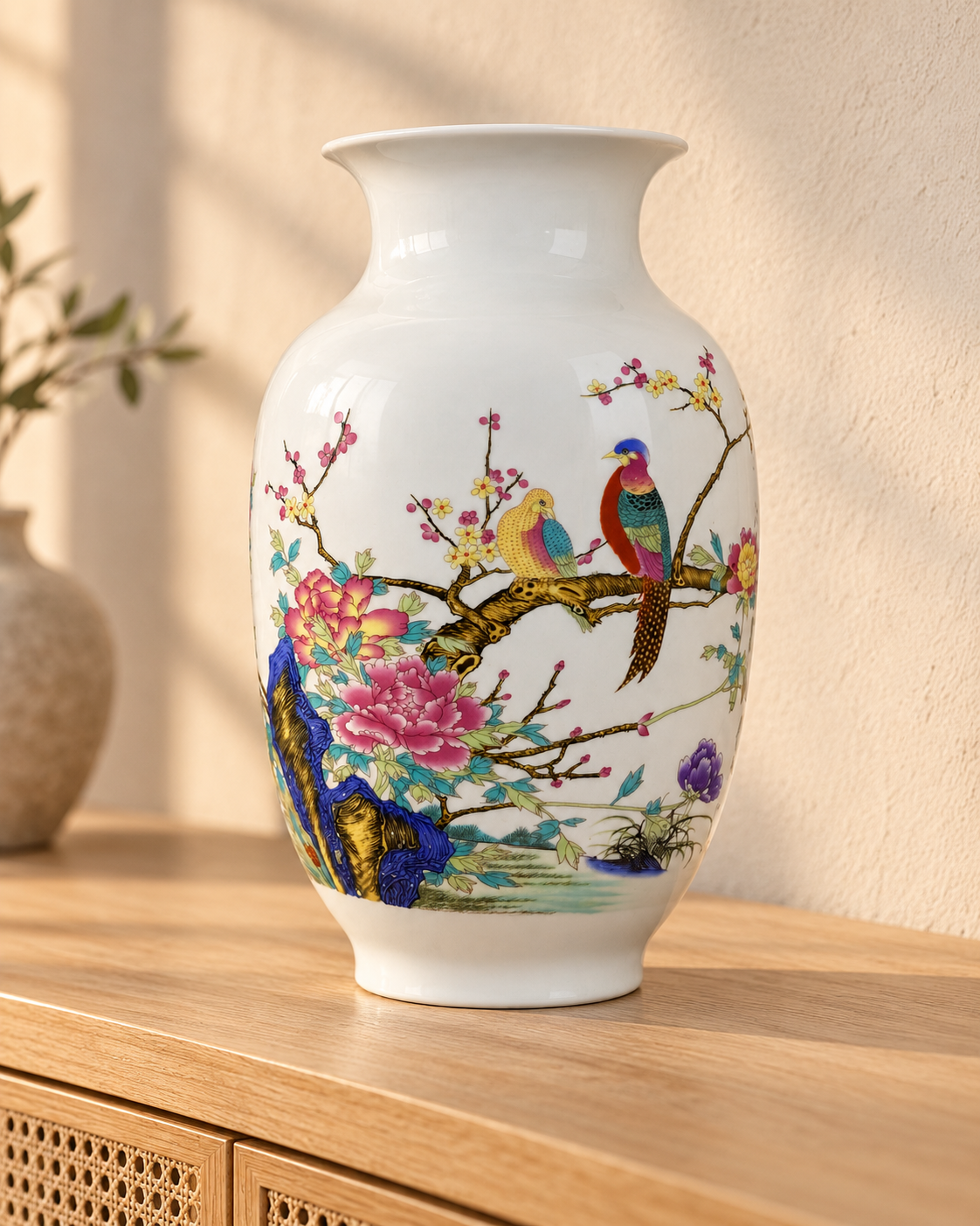 Floral & Bird Ceramic Decorative Vase- Blooming Brocade