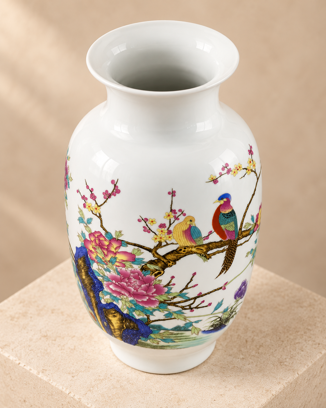 Floral & Bird Ceramic Decorative Vase- Blooming Brocade
