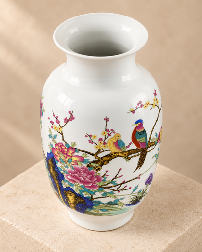 Floral & Bird Ceramic Decorative Vase- Blooming Brocade