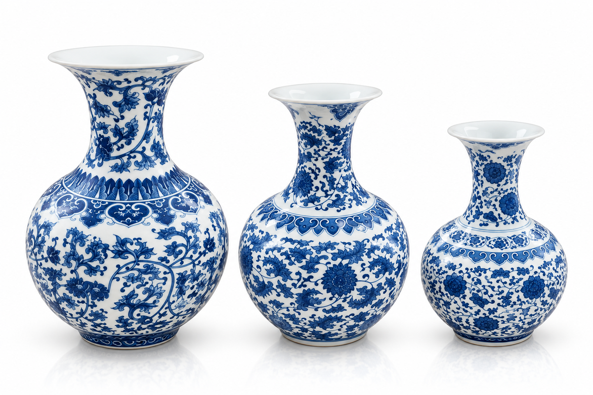 Blue & White Floral Ceramic Vase – 3 Sizes