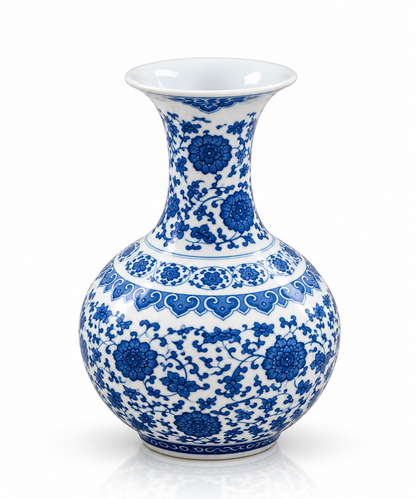 Blue & White Floral Ceramic Vase – 3 Sizes