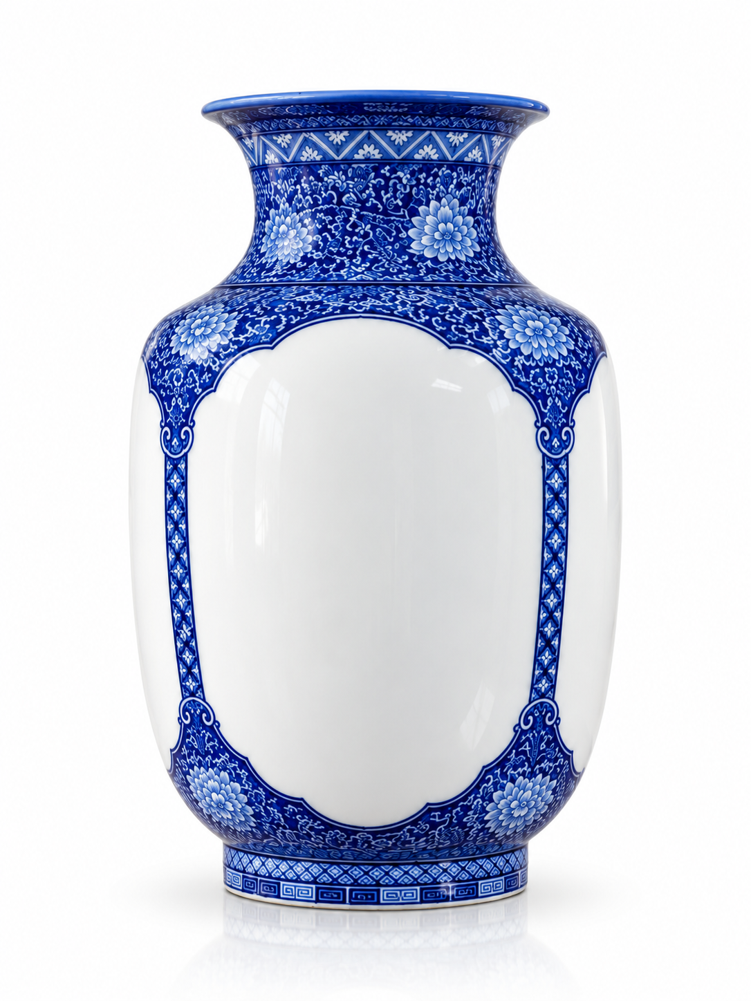 Blue & White Ceramic Vase – Ornamental Panel Design