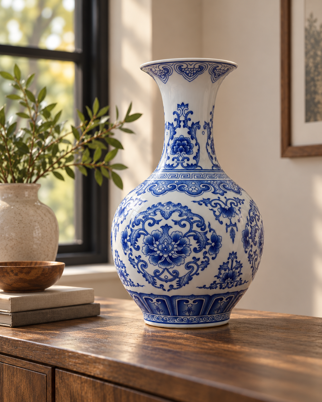 Blue & White Floral Ceramic Decorative Vase