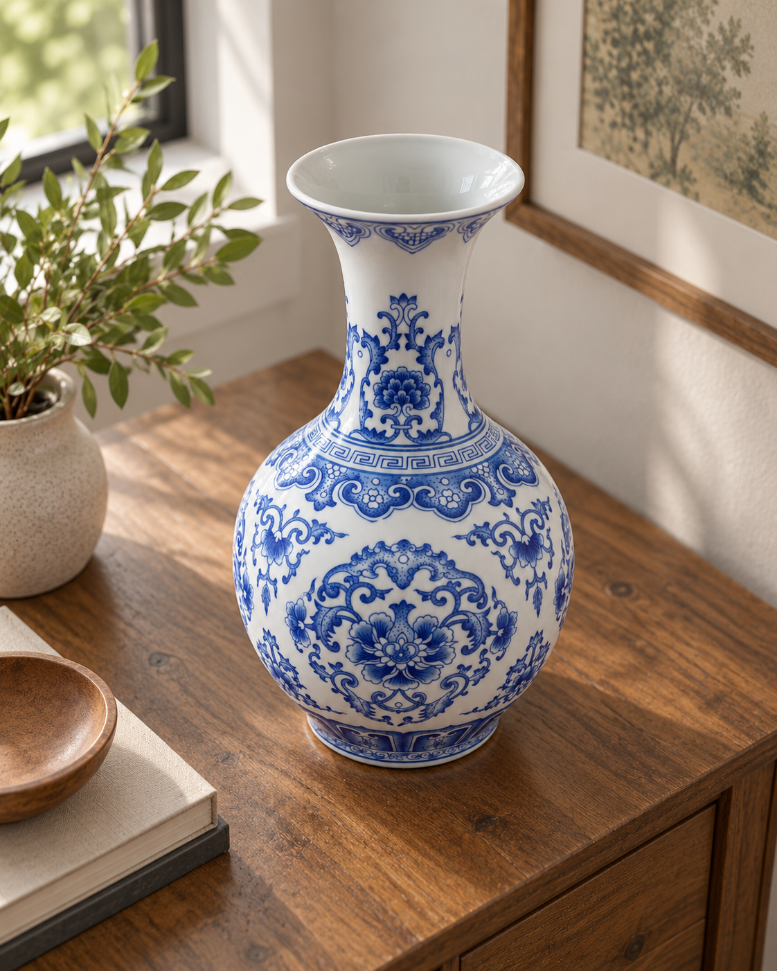 Blue & White Floral Ceramic Decorative Vase
