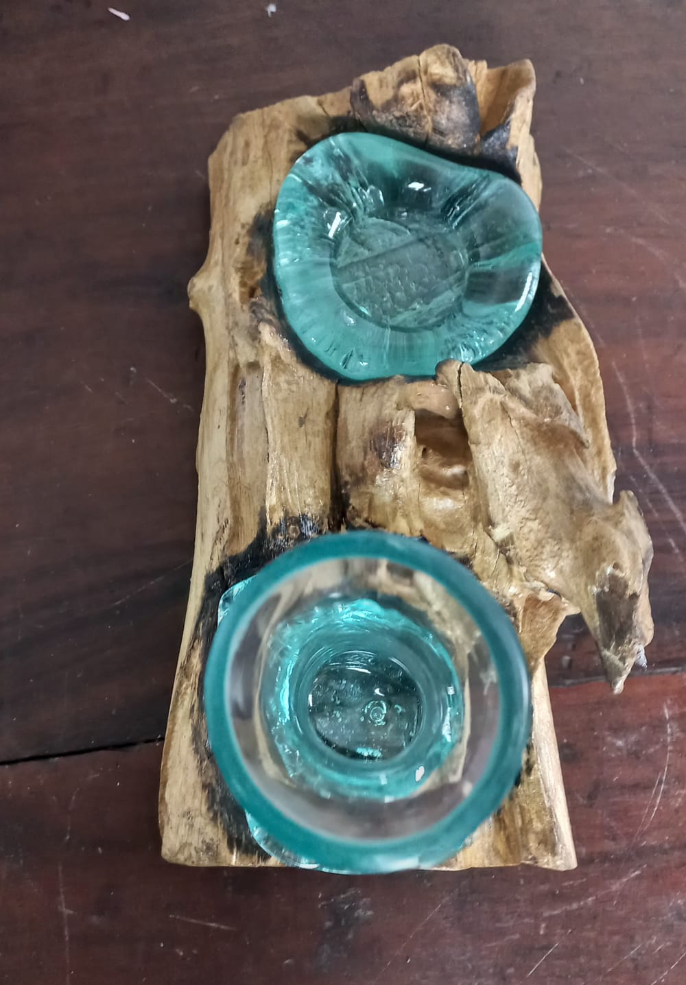 Handcrafted Molten Glass Driftwood Vase & Candle Holder -AquaFlame