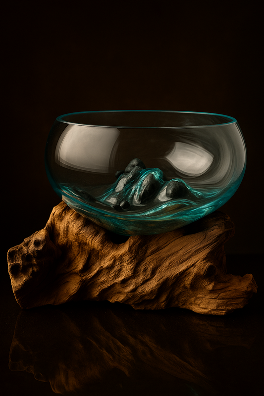 Molten Glass on polished teak Driftwood-Oceanbowl(small)