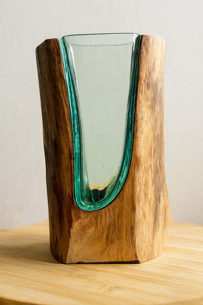 Molten Glass on polished teak Driftwood-forestwall