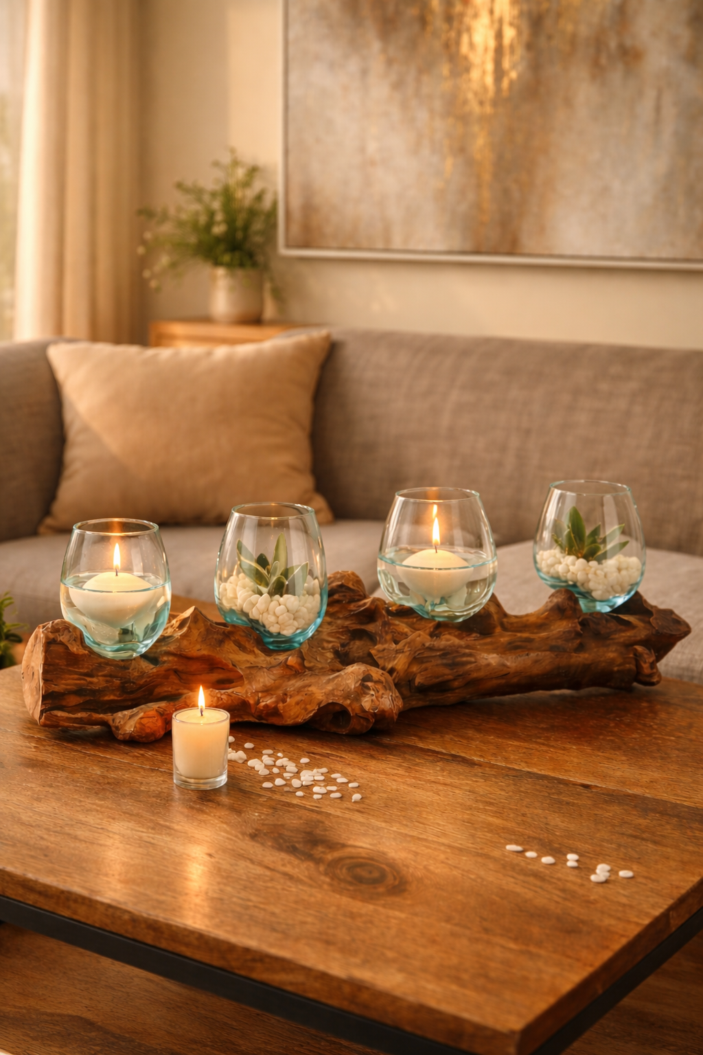 Four Molten Glass on Driftwood base