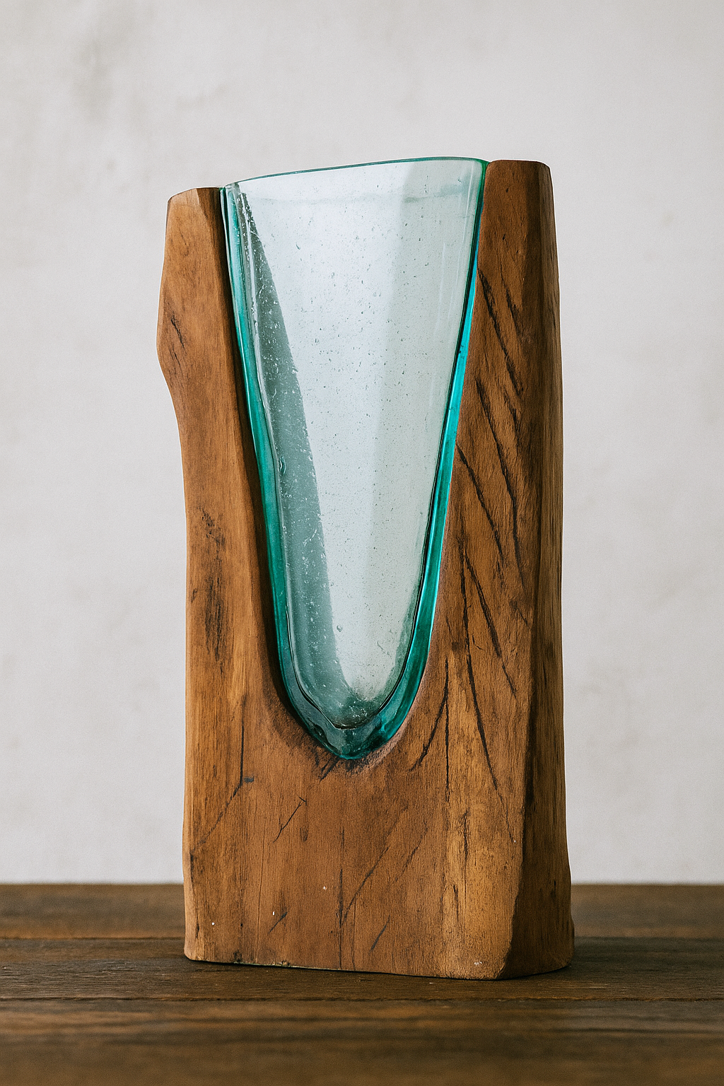 Molten Glass on polished teak Driftwood-forestwall