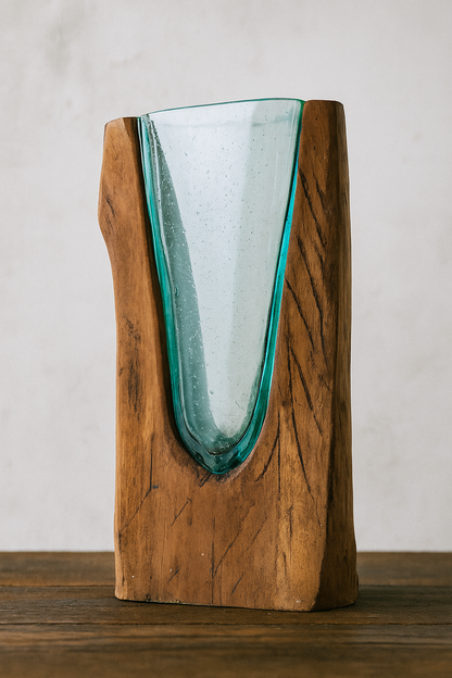Molten Glass on polished teak Driftwood-forestwall