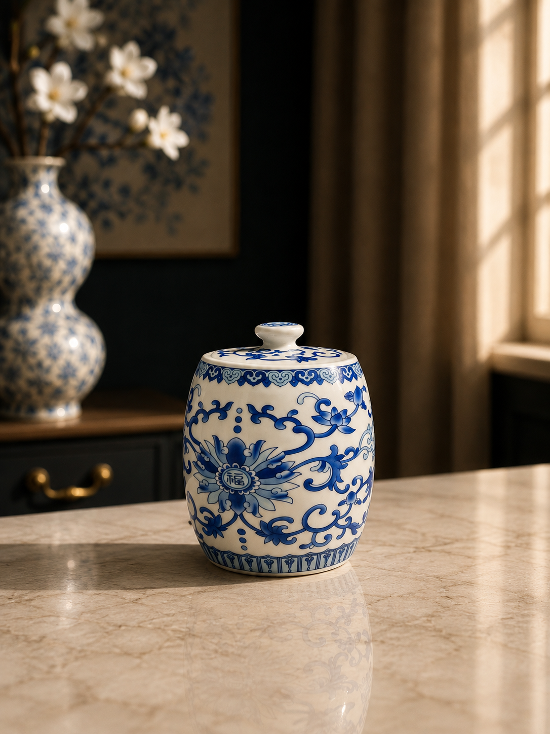 Imported Porcelain Tea ginger Jars With Lids Hand-Painted floral Ceramic kitchen Storage Canisters Style Blue white pottery ceramic home decor Famille Enamel Container spices Loose Tea Herbs