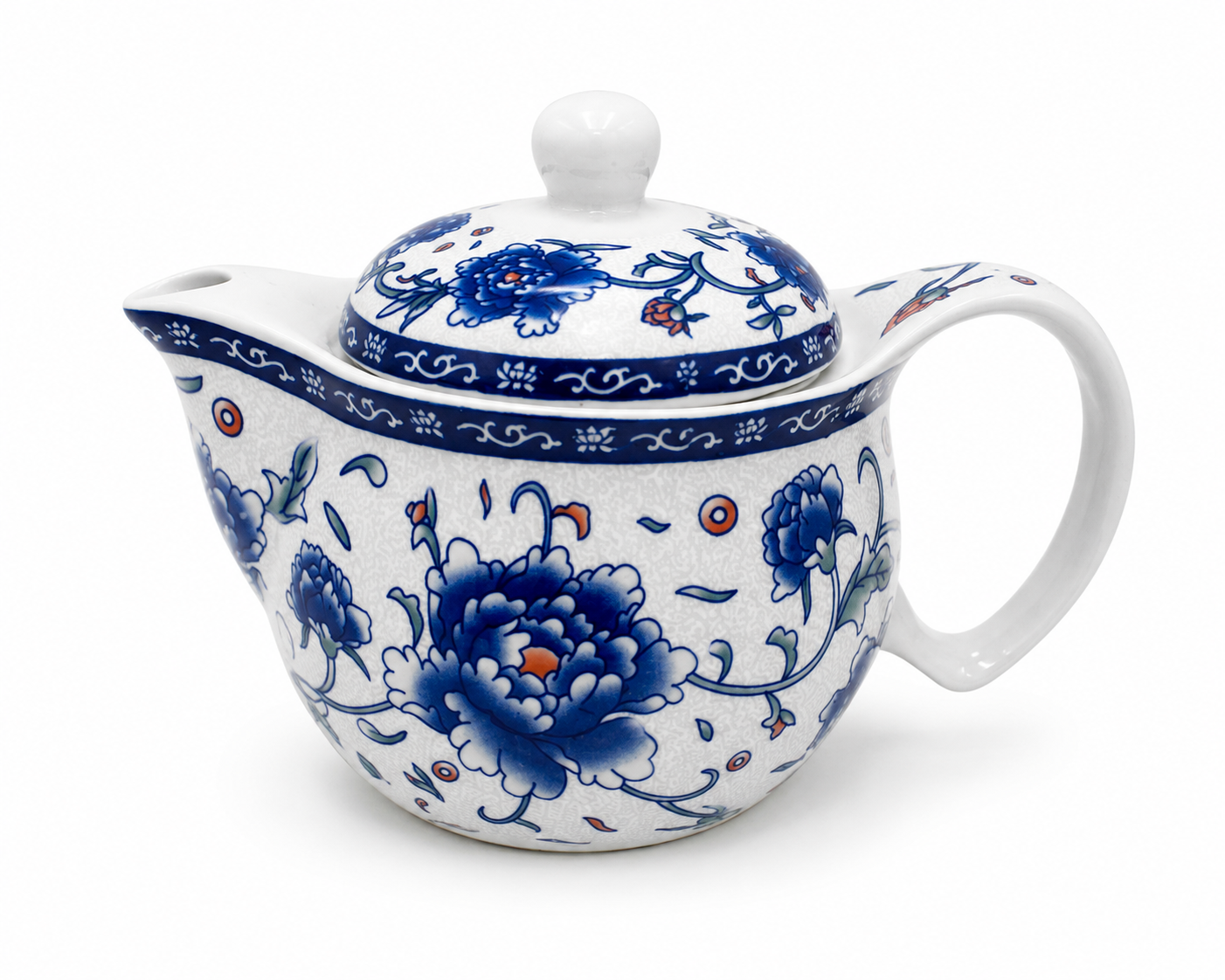 Blue and white floral ceramic loose leaf tea pot