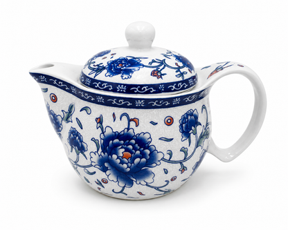 Blue and white floral ceramic loose leaf tea pot