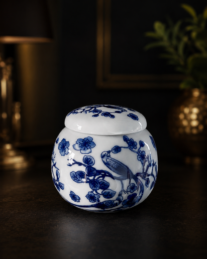 Blue&white Porcelain Tea kitchen bird&floral Jars With Lids –  Ceramic Tea Storage Canisters Airtight Container for Loose Tea, Sugar, Herbs