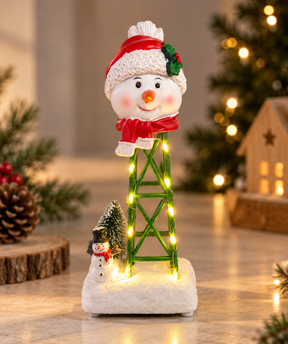 Light-up resin Christmas snowman tabletop decoration