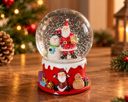 Christmas snow globe with Santa Claus and snowman