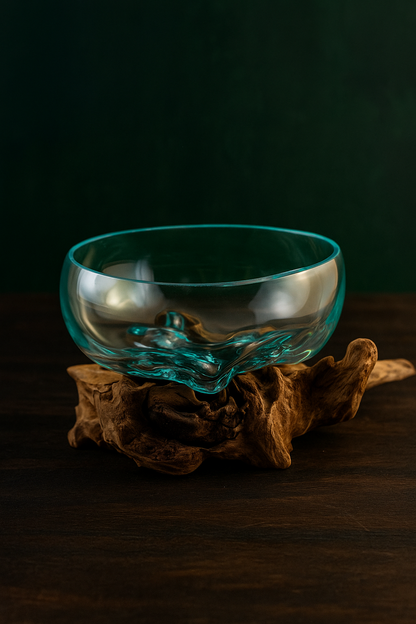 Molten Glass on teak Driftwood-Oceanbowl(Pre-order)