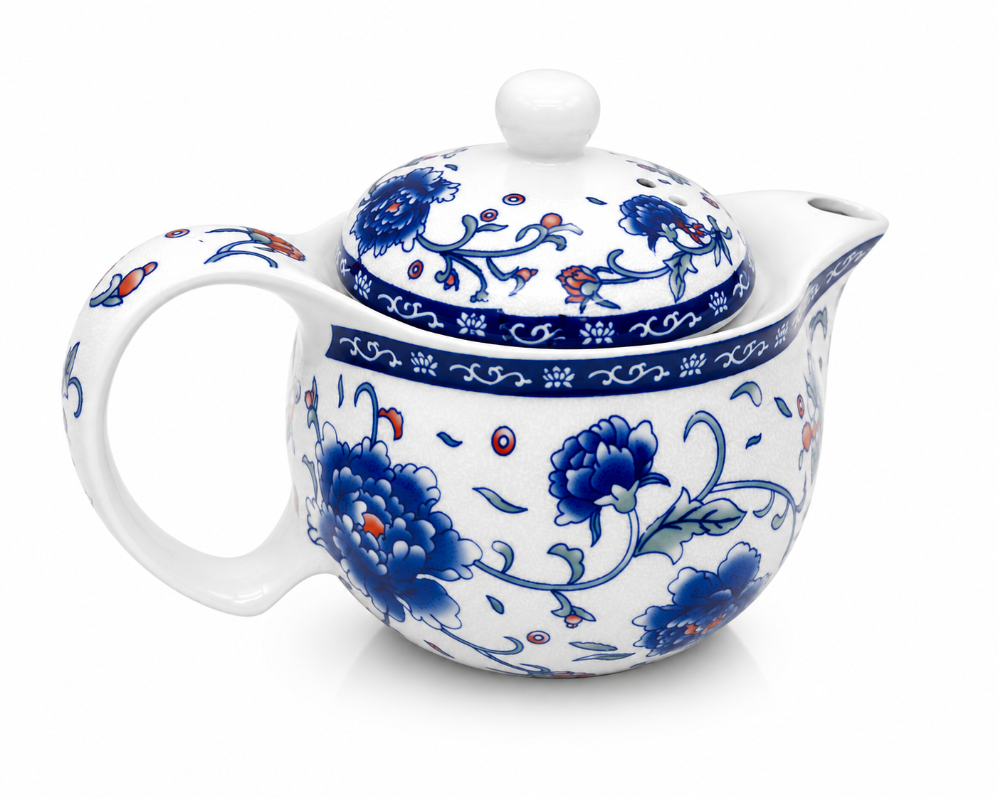 Imported Porcelain Teapot with Stainless Steel Infuser & Lid | Blue & White Floral Ceramic Loose Leaf Tea Pot | 17 cm