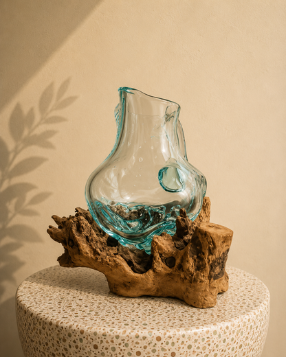 Handcrafted Molten Glass Driftwood Pitcher Vase –AquaPour Artisan Decor