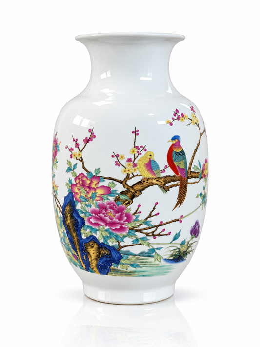Floral & Bird Ceramic Decorative Vase- Blooming Brocade