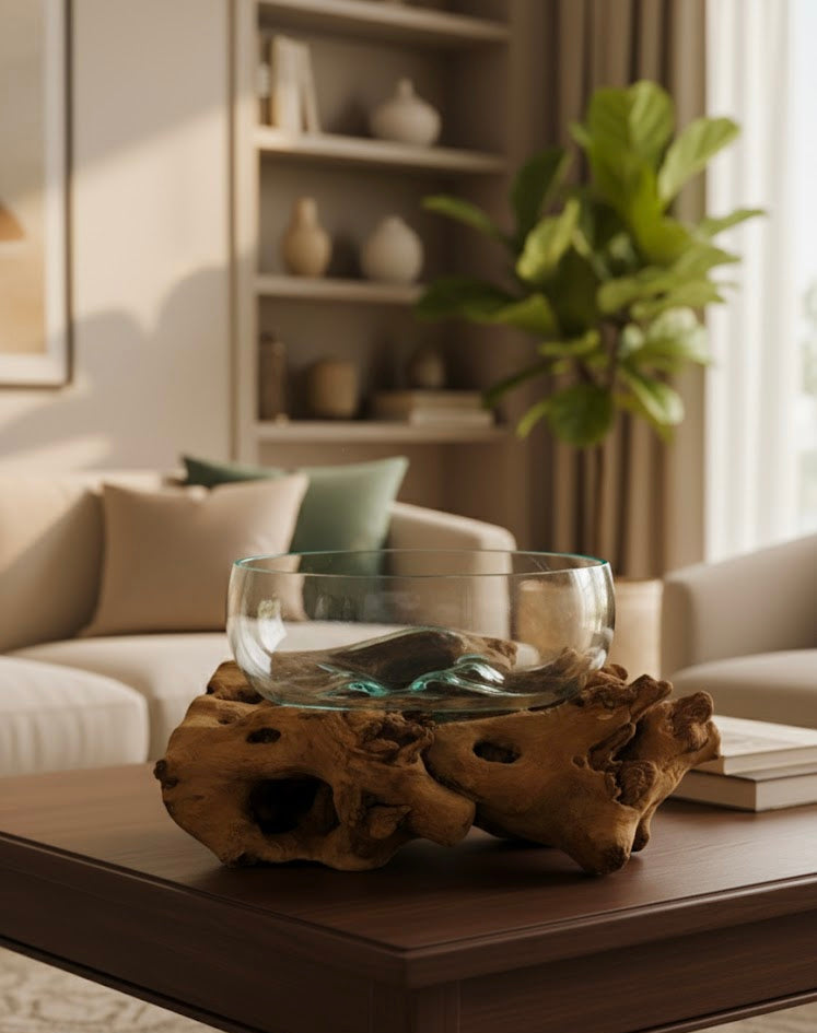 Molten Glass on teak Driftwood-Oceanbowl(large)