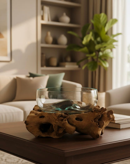 Molten Glass on teak Driftwood-Oceanbowl(large)